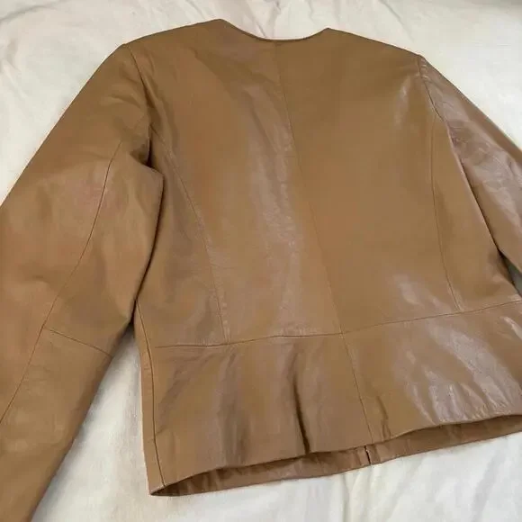 lambskin leather vintage yvonne & marie moto blazer jacket camel brown nude 10 - Picture 6 of 9